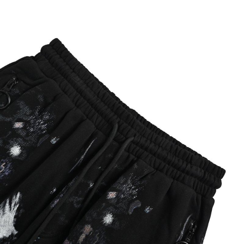 Essentials Black Galaxy Print Shorts with White Stripe view
