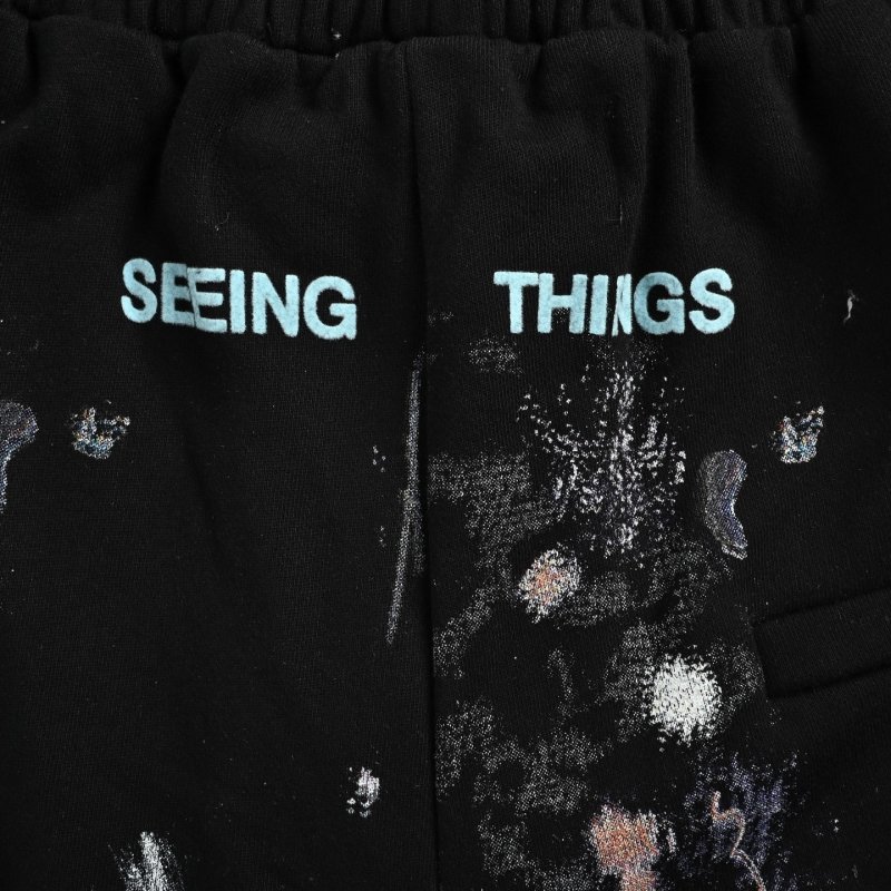 Essentials Black Galaxy Print Shorts with White Stripe view