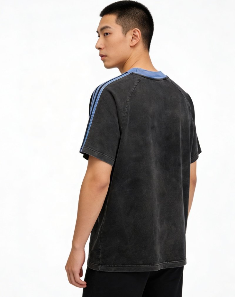 Balenciaga Washed Black Logo T-Shirt with Blue Collar view