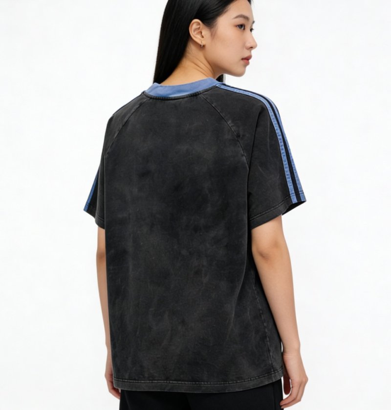 Balenciaga Washed Black Logo T-Shirt with Blue Collar view