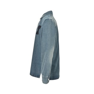 Ami Paris Heart Embroidered Denim Shirt Blue view 2