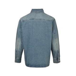 Ami Paris Heart Embroidered Denim Shirt Blue view 3