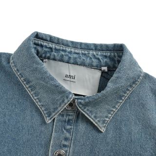 Ami Paris Heart Embroidered Denim Shirt Blue view 4