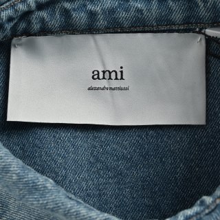 Ami Paris Heart Embroidered Denim Shirt Blue view 5