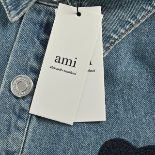 Ami Paris Heart Embroidered Denim Shirt Blue view 7