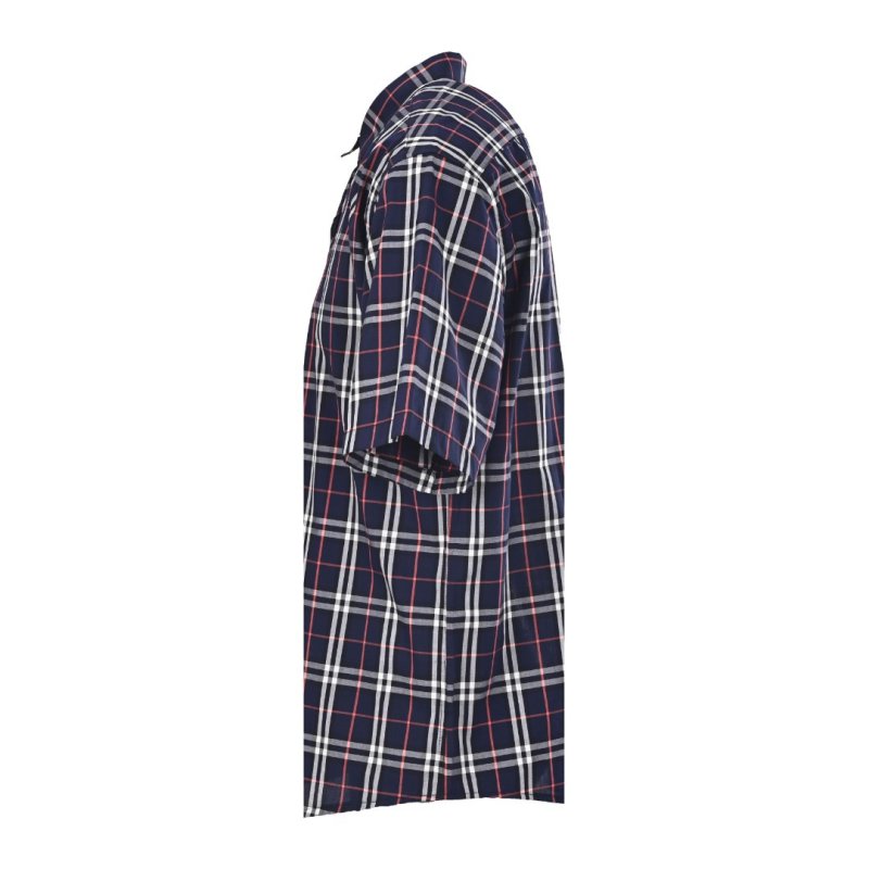 Navy Blue Plaid Short Sleeve Button-Up Shirt view