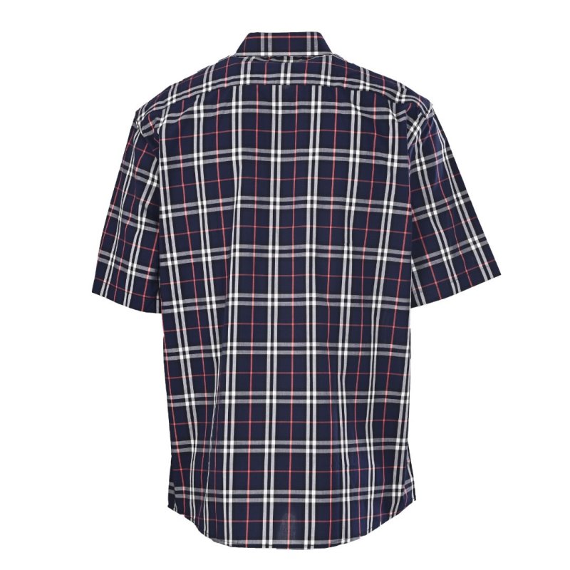 Navy Blue Plaid Short Sleeve Button-Up Shirt view