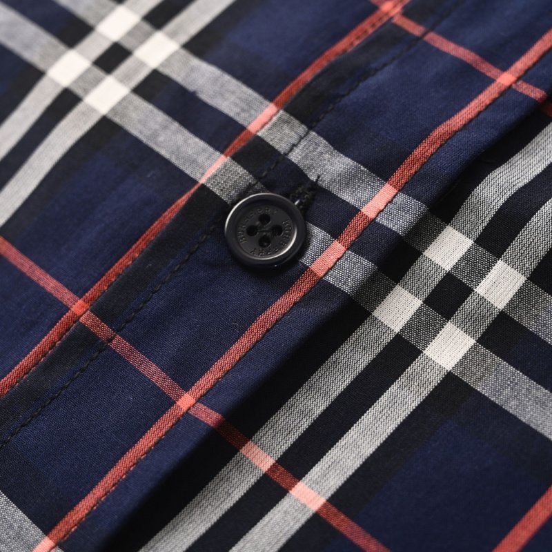 Navy Blue Plaid Short Sleeve Button-Up Shirt view