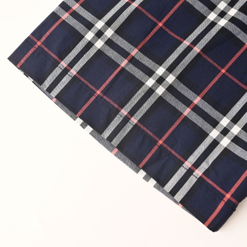 Navy Blue Plaid Short Sleeve Button-Up Shirt view