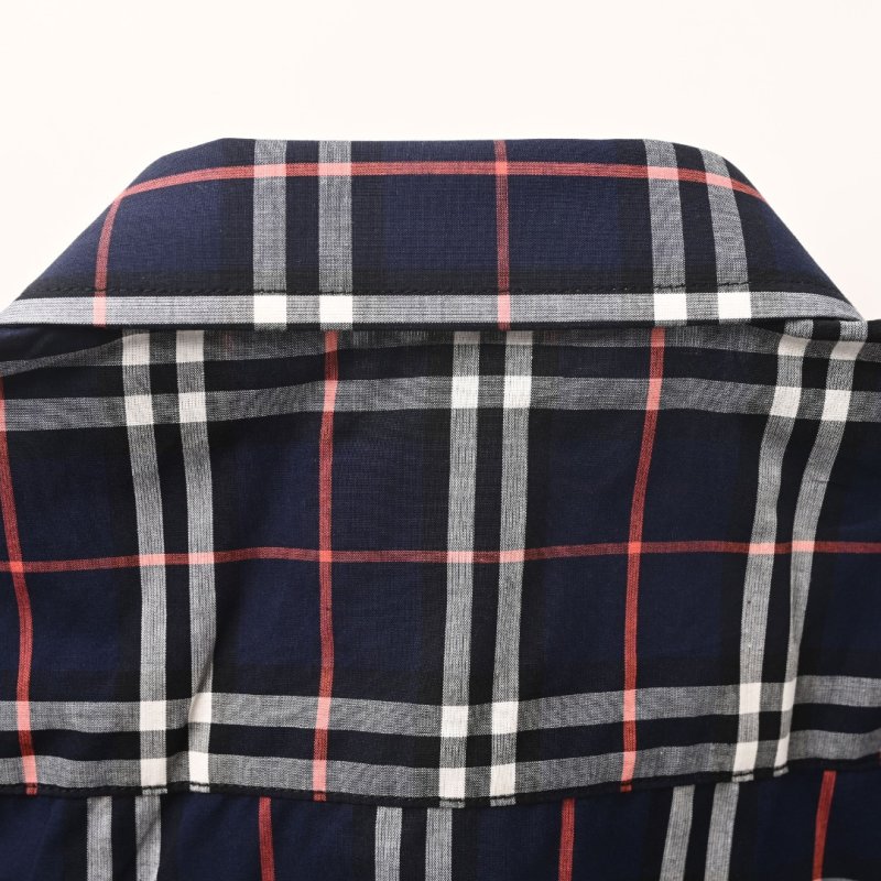 Navy Blue Plaid Short Sleeve Button-Up Shirt view