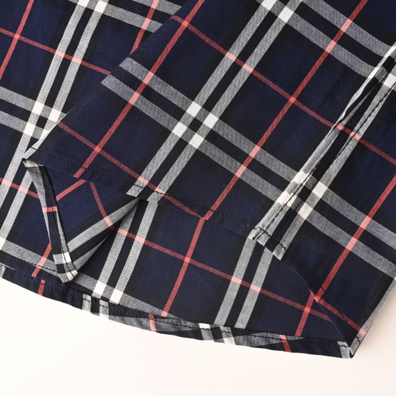 Navy Blue Plaid Short Sleeve Button-Up Shirt view