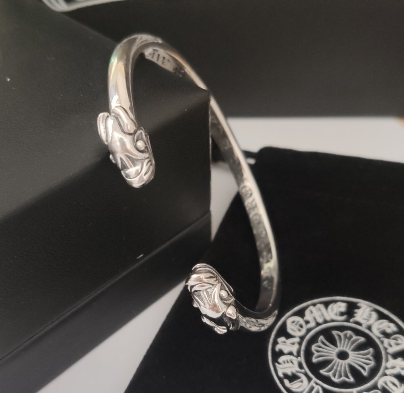 Chrome Hearts Double Dragon Open Cuff Bracelet Silver