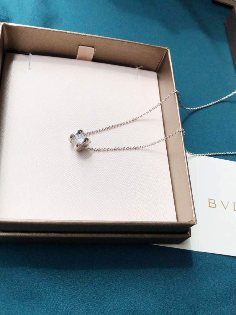 Bulgari 18K Gold Plated Diamond Spiral Cylinder Necklace view
