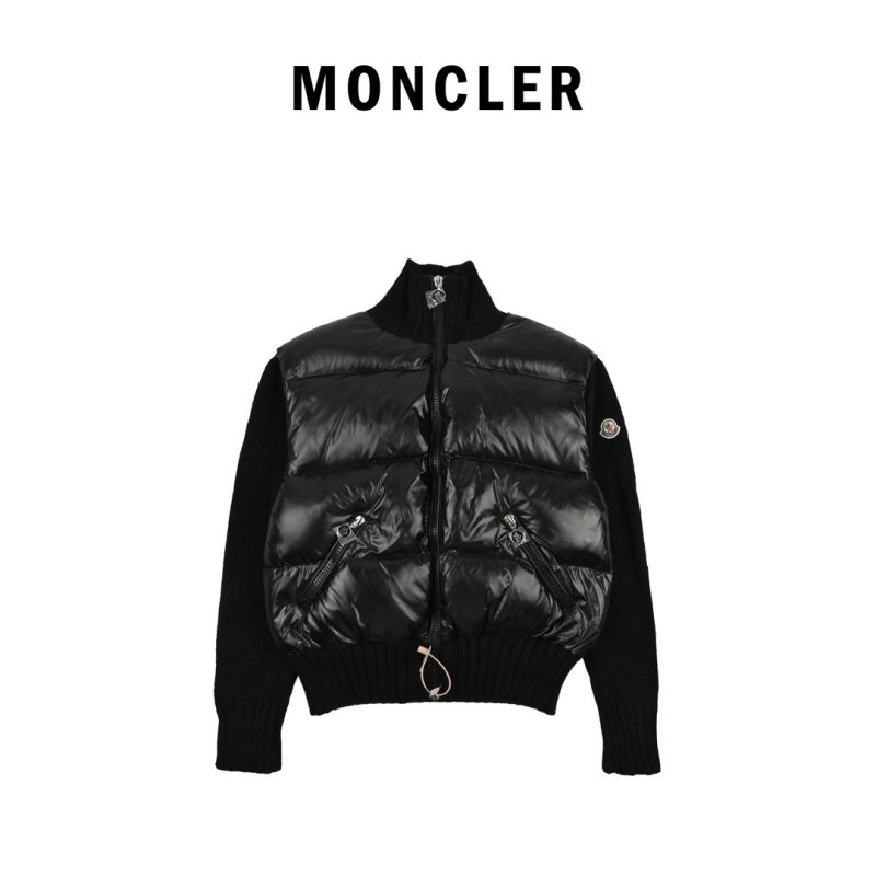 Black Puffer Down Jacket with Knit Sleeves view