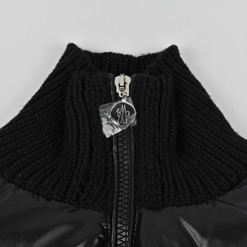Black Puffer Down Jacket with Knit Sleeves view
