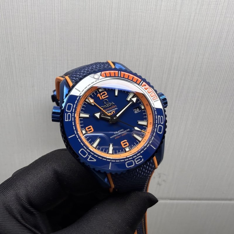 Omega Seamaster 600M GMT Dive Watch Blue Orange view