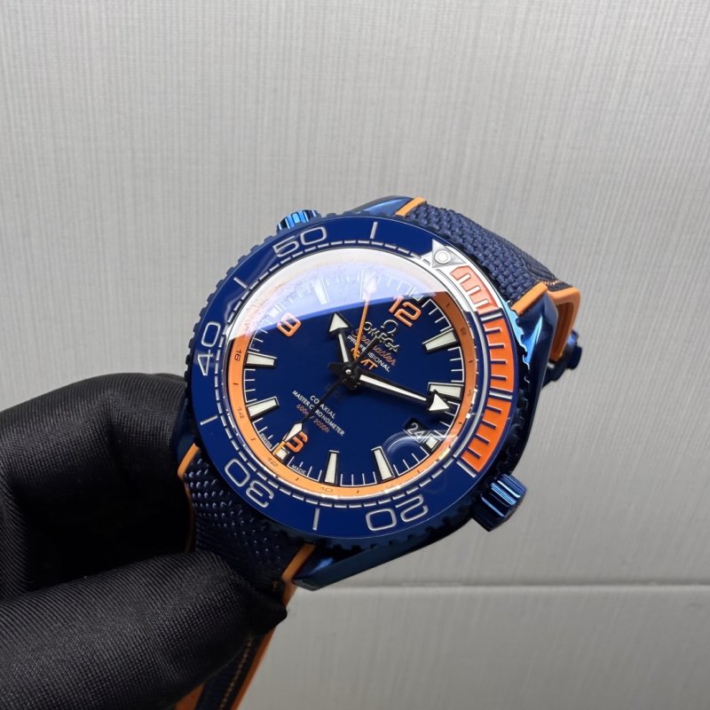 Omega Seamaster 600M GMT Dive Watch Blue Orange view