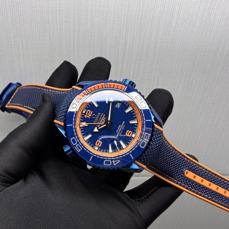 Omega Seamaster 600M GMT Dive Watch Blue Orange view