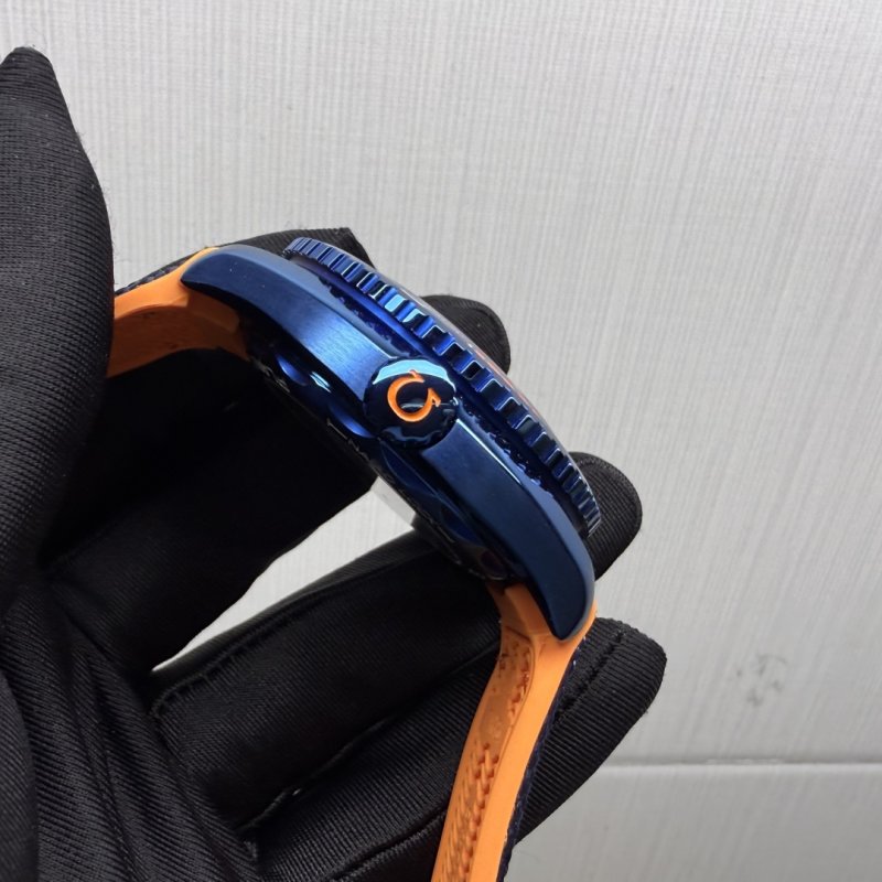 Omega Seamaster 600M GMT Dive Watch Blue Orange view
