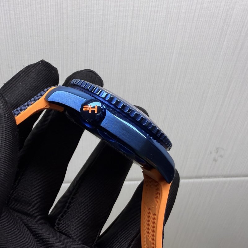 Omega Seamaster 600M GMT Dive Watch Blue Orange view
