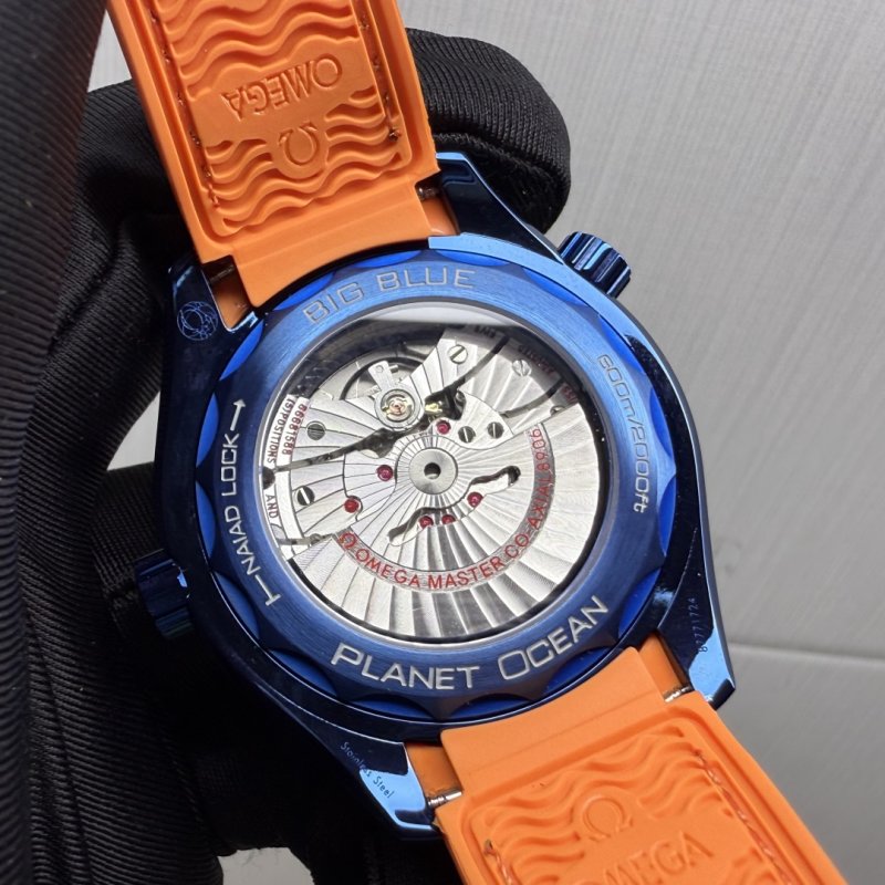 Omega Seamaster 600M GMT Dive Watch Blue Orange view