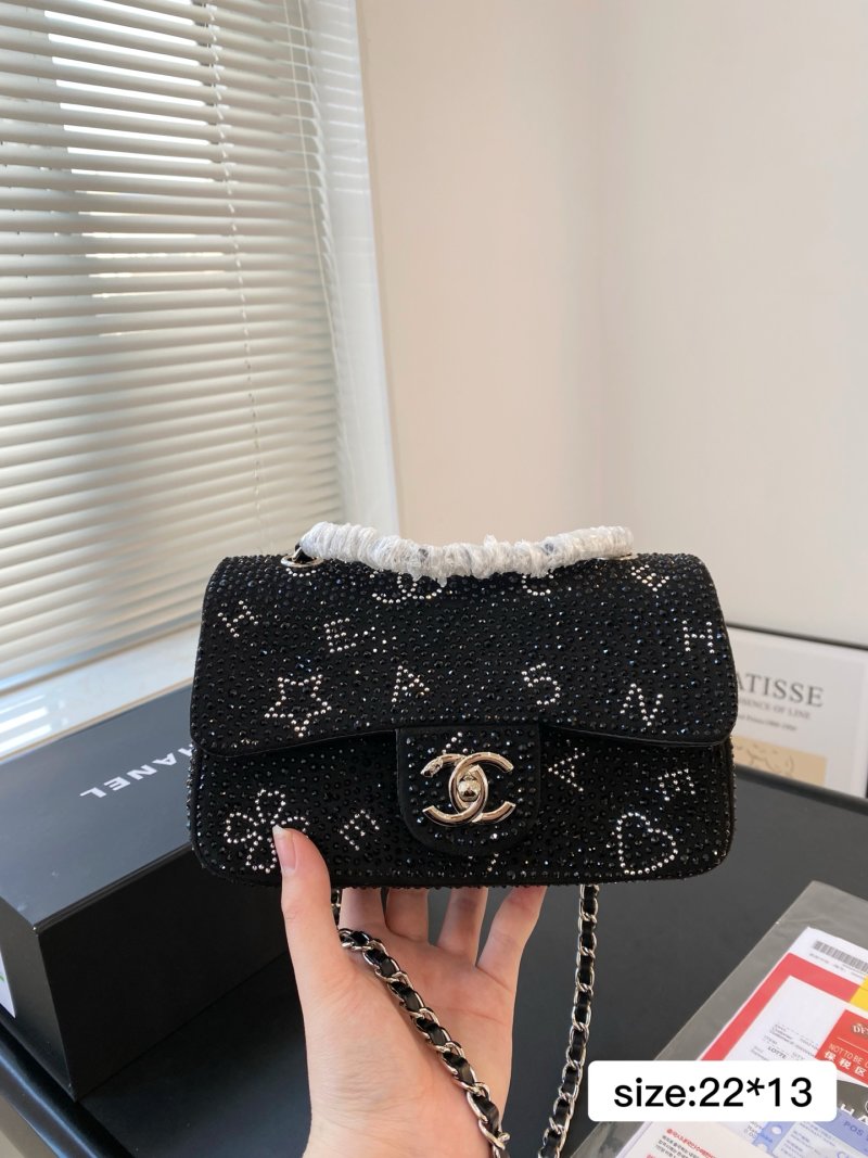 Chanel CF Flap Bag Black Crystal Rhinestone Chain Shoulder Bag