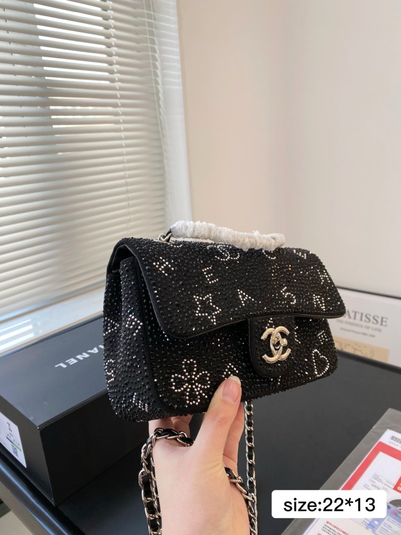 Chanel CF Flap Bag Black Crystal Rhinestone Chain Shoulder Bag view