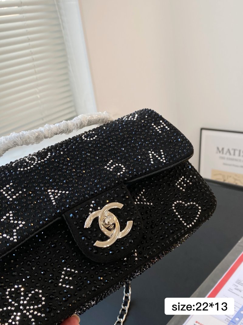 Chanel CF Flap Bag Black Crystal Rhinestone Chain Shoulder Bag view