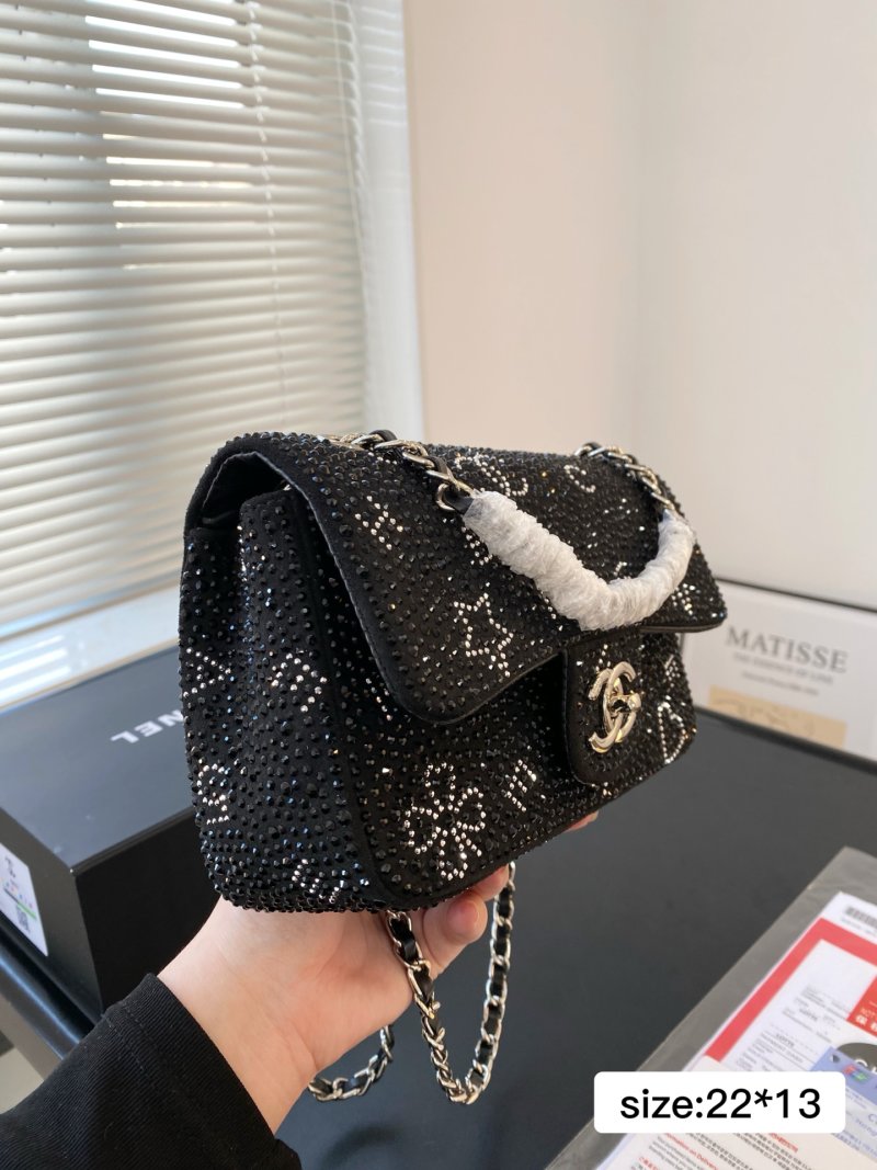 Chanel CF Flap Bag Black Crystal Rhinestone Chain Shoulder Bag view