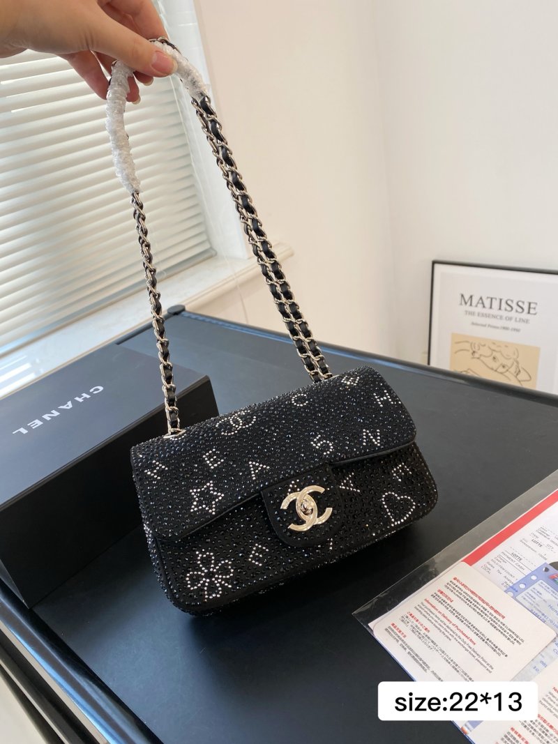 Chanel CF Flap Bag Black Crystal Rhinestone Chain Shoulder Bag view