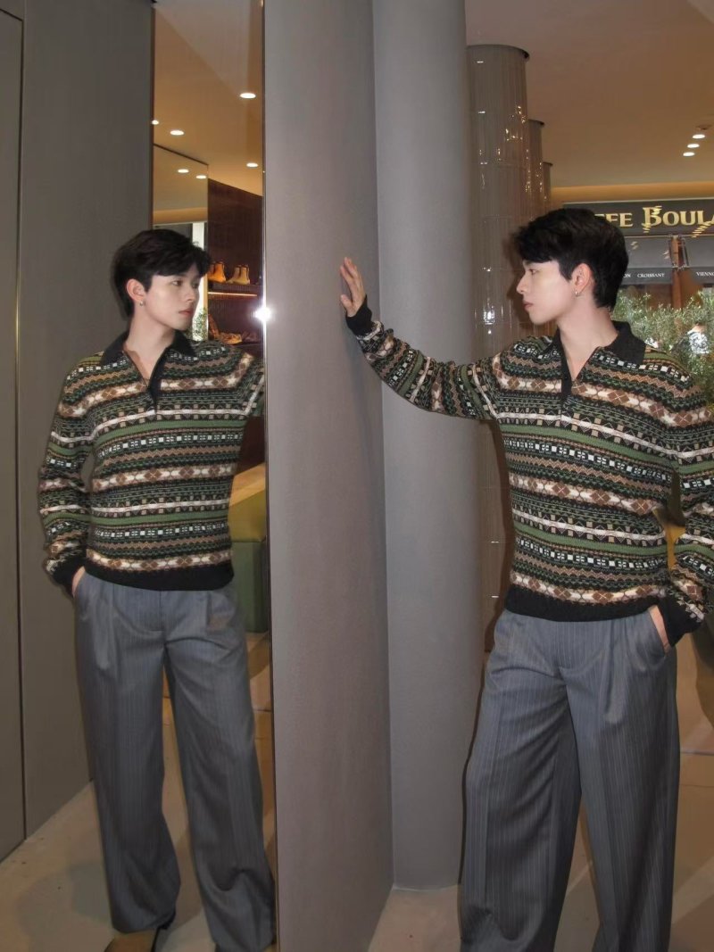 Fair Isle Jacquard Knit Cardigan - Green & Brown view