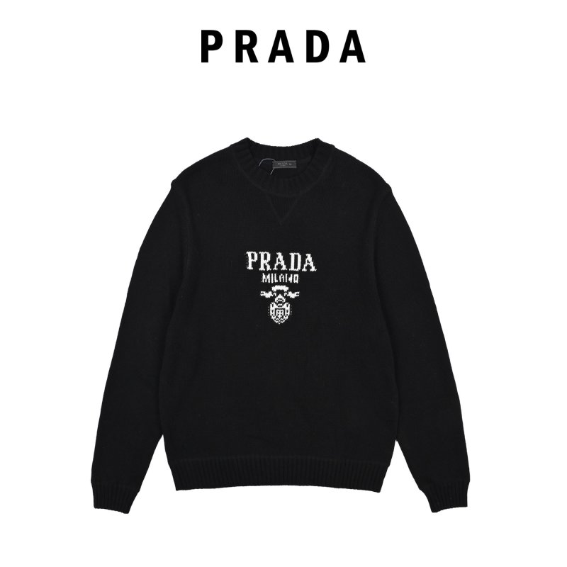 Prada Milano Logo Crew Neck Sweater Black