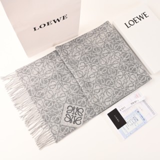 Loewe Anagram Jacquard Double-Face Wool Cashmere Scarf - Grey