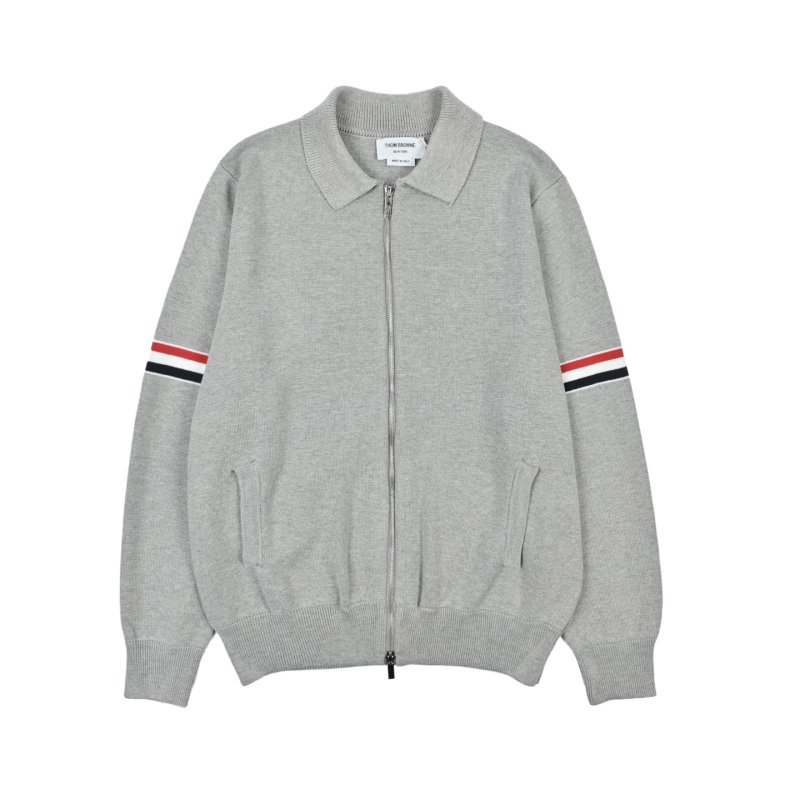 Beige Zip-Up Track Jacket with Striped Trim view