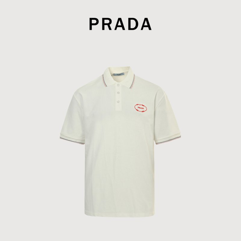 Prada Red Embroidered Logo Short Sleeve Polo Shirt