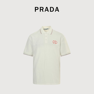 Prada Red Embroidered Logo Short Sleeve Polo Shirt