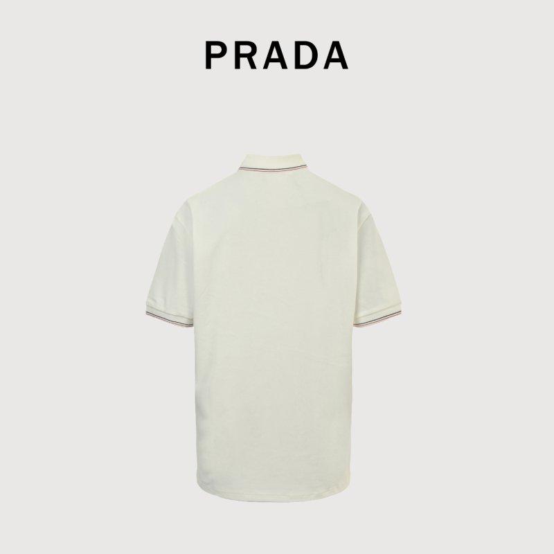 Prada Red Embroidered Logo Polo Shirt - White view