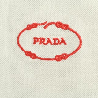 Prada Red Embroidered Logo Short Sleeve Polo Shirt view 5