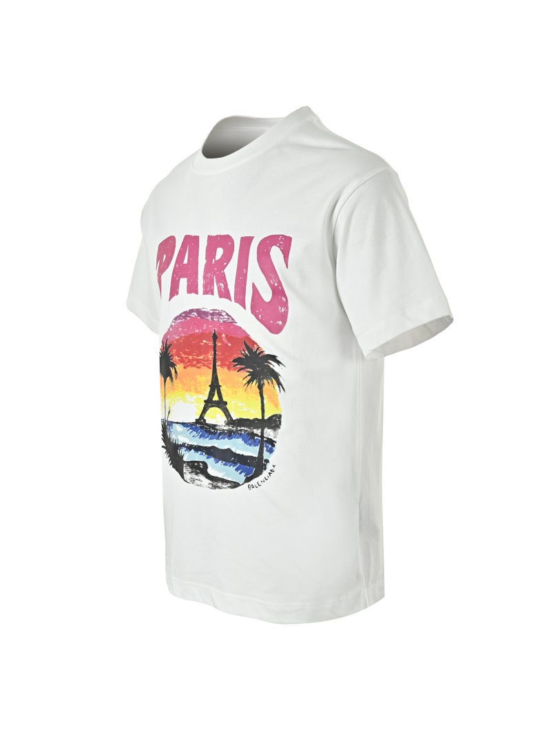 Balenciaga Paris Eiffel Tower Sunset Beach Print T-Shirt White view