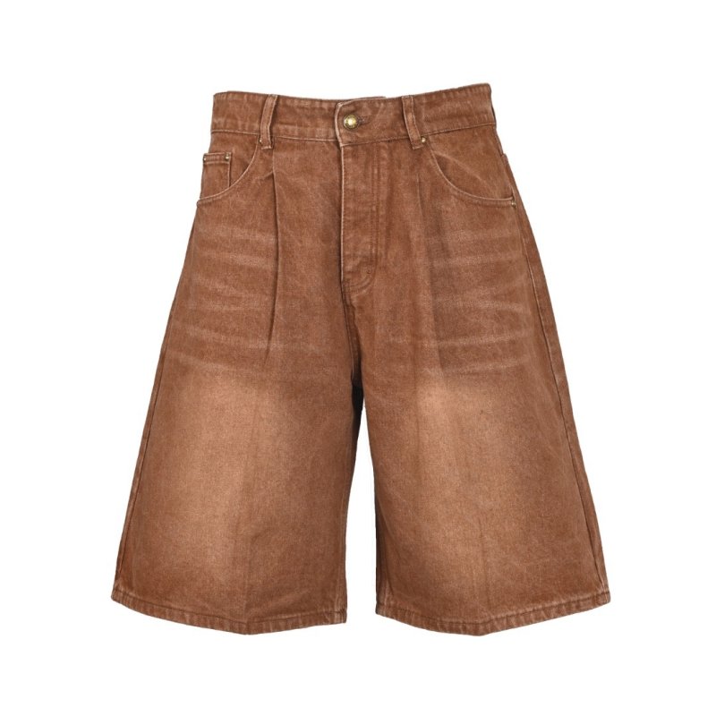 Olive Denim Shorts with Leather Waistband view