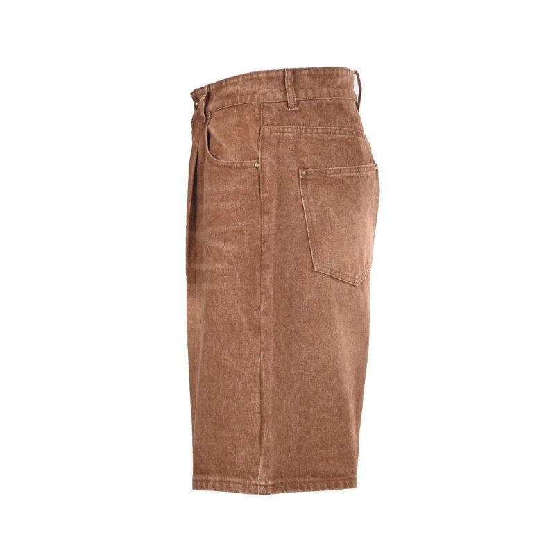 Olive Denim Shorts with Leather Waistband view