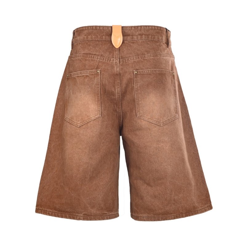 Olive Denim Shorts with Leather Waistband view