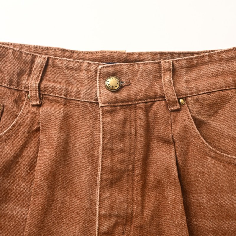 Olive Denim Shorts with Leather Waistband view