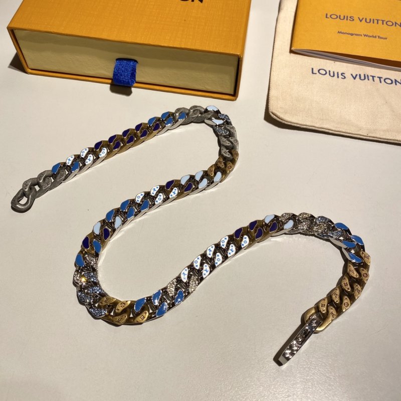 Louis Vuitton Chain Links Patches Necklace Blue Multi