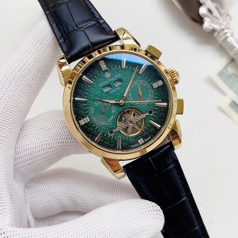 Patek Philippe Gold Chronograph Green Dial Automatic Watch