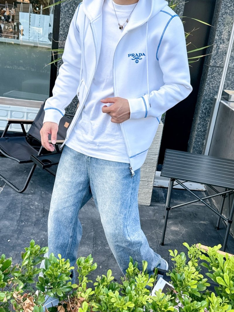 Prada White Zip Hoodie Jacket