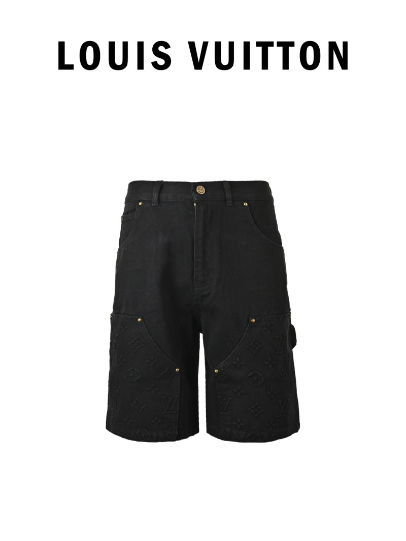 Louis Vuitton Monogram Embossed Denim Cargo Shorts Black