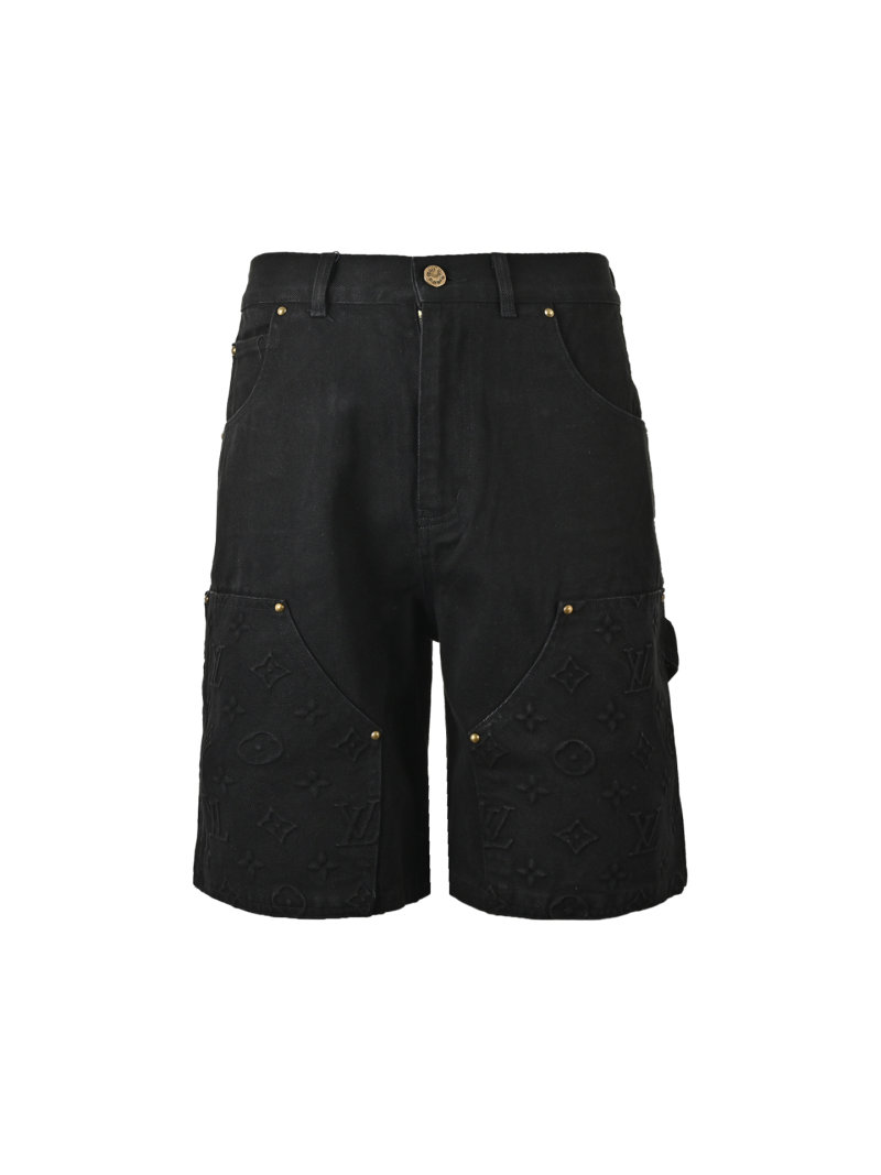 Louis Vuitton Monogram Embossed Denim Cargo Shorts Black view