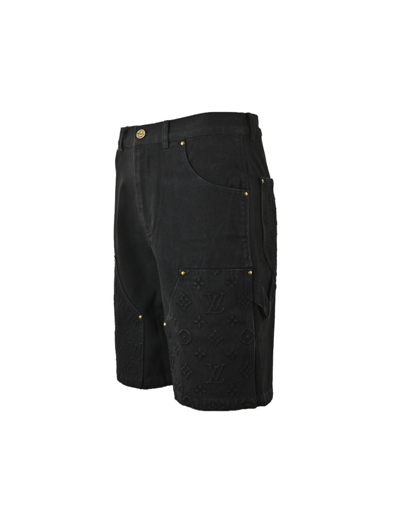 Louis Vuitton Monogram Embossed Denim Cargo Shorts Black view