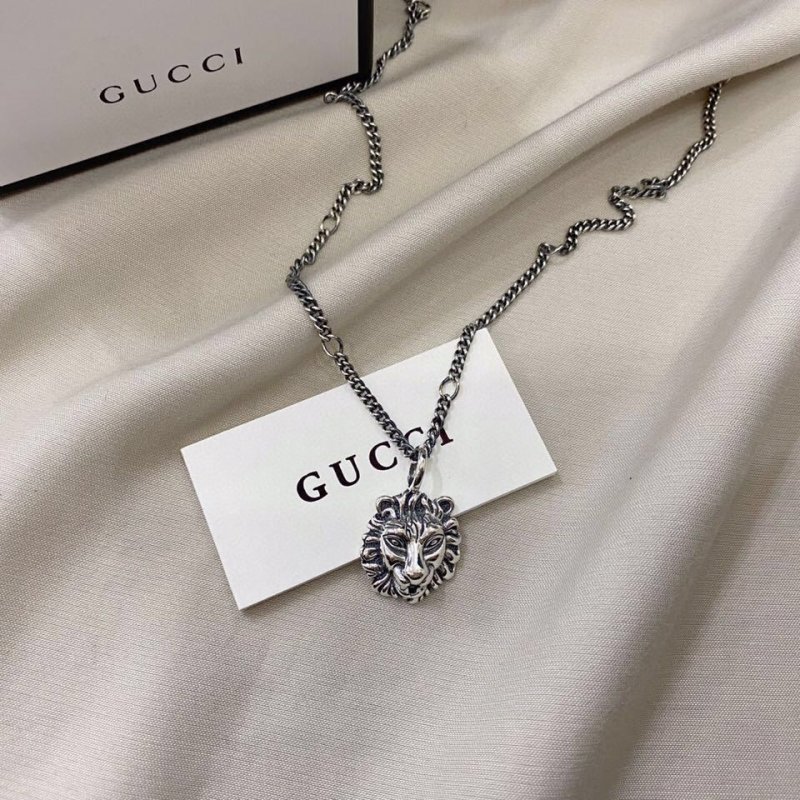 Gucci Lion Head Silver Pendant Necklace - 65cm Chain view